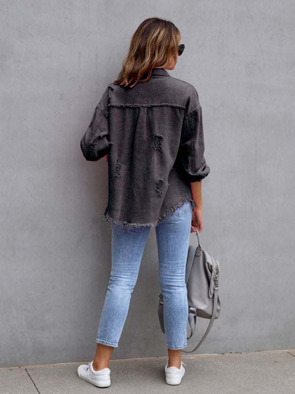 Raw edge ripped denim jacket Temperament casual trendy jacket | S - 2XL | 12 COLORS