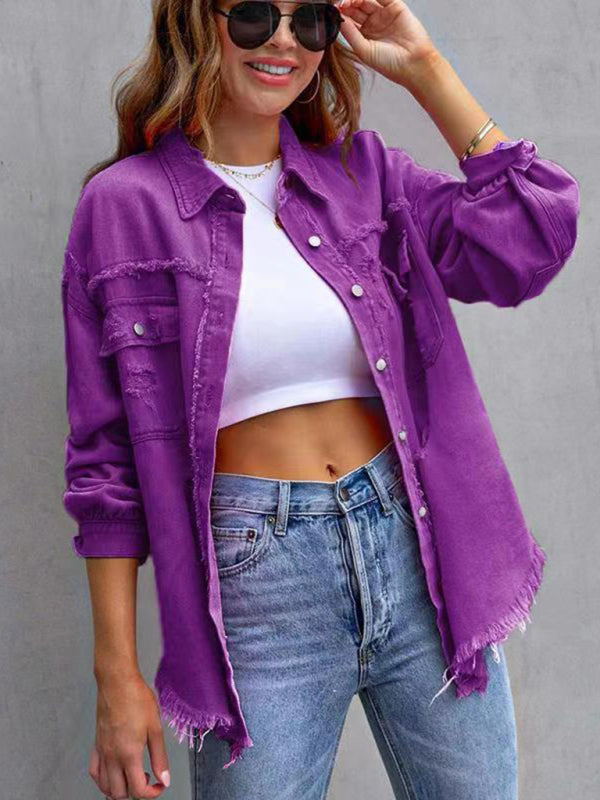 Raw edge ripped denim jacket Temperament casual trendy jacket | S - 2XL | 12 COLORS
