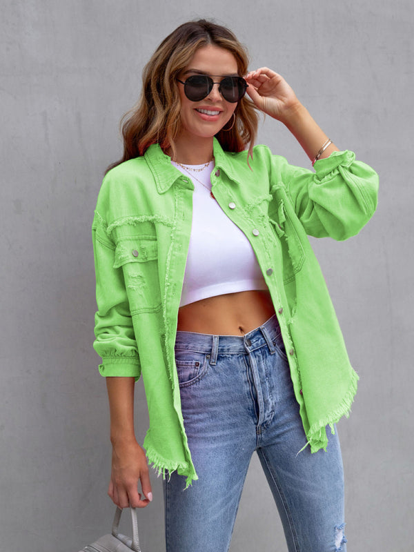 Raw edge ripped denim jacket Temperament casual trendy jacket | S - 2XL | 12 COLORS