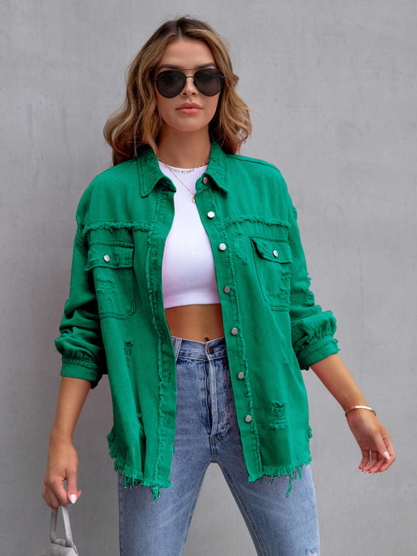 Raw edge ripped denim jacket Temperament casual trendy jacket | S - 2XL | 12 COLORS