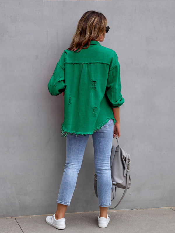 Raw edge ripped denim jacket Temperament casual trendy jacket | S - 2XL | 12 COLORS
