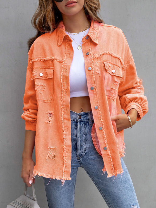 Raw edge ripped denim jacket Temperament casual trendy jacket | S - 2XL | 12 COLORS