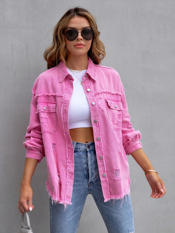 Raw edge ripped denim jacket Temperament casual trendy jacket | S - 2XL | 12 COLORS