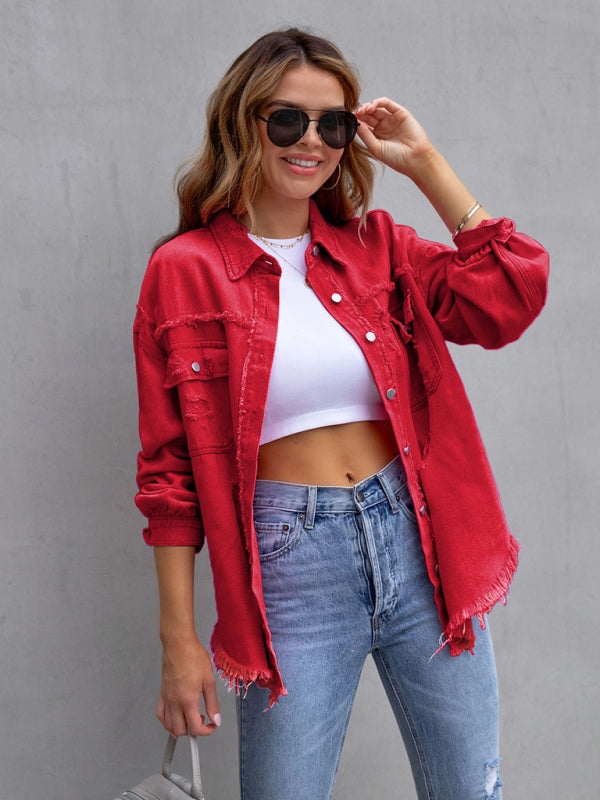 Raw edge ripped denim jacket Temperament casual trendy jacket | S - 2XL | 12 COLORS