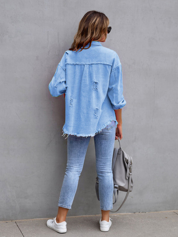 Raw edge ripped denim jacket Temperament casual trendy jacket | S - 2XL | 12 COLORS