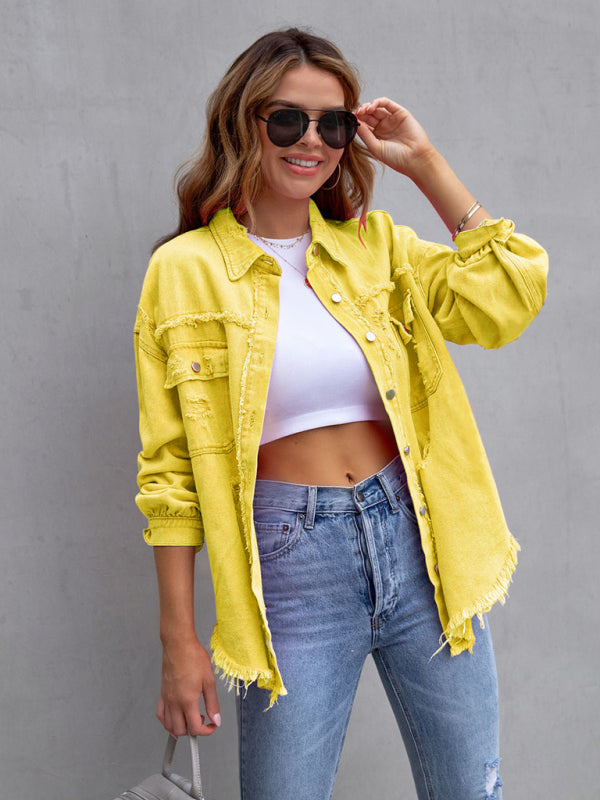 Raw edge ripped denim jacket Temperament casual trendy jacket | S - 2XL | 12 COLORS