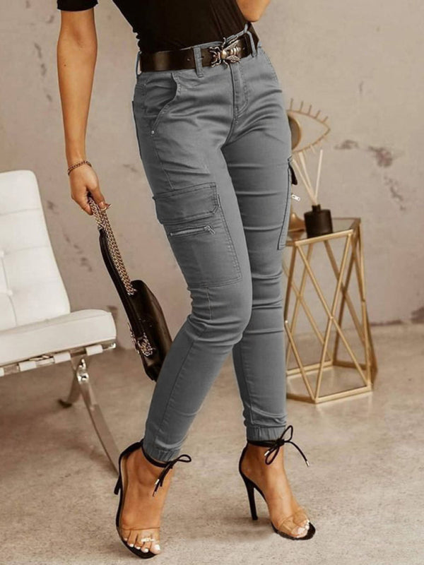 Women's trousers Low waist button solid color pants