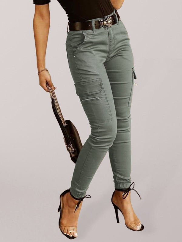 Women's trousers Low waist button solid color pants