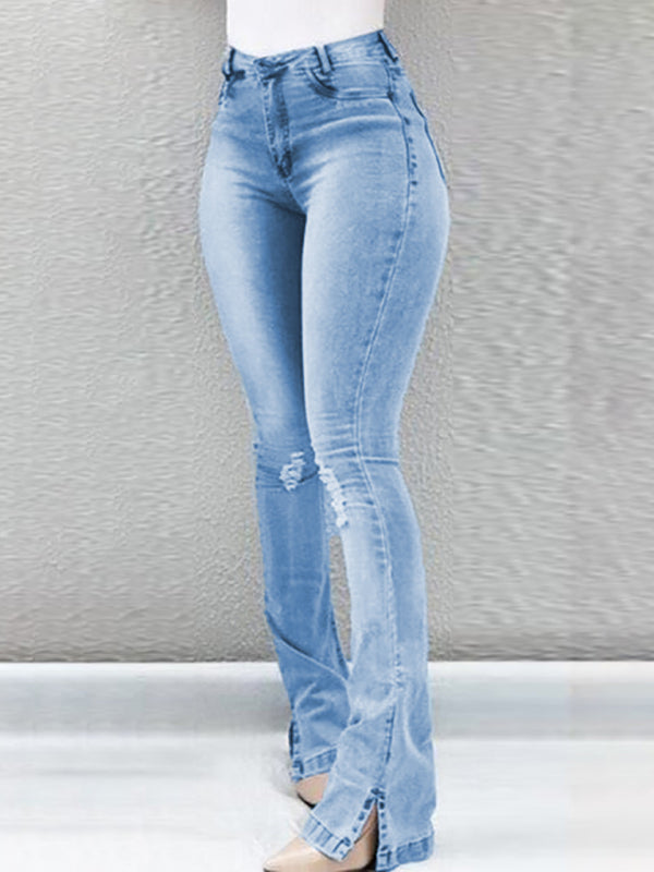 Stretch High Waist Slit Boot Cut Jeans | S - XXL | 2 COLORS