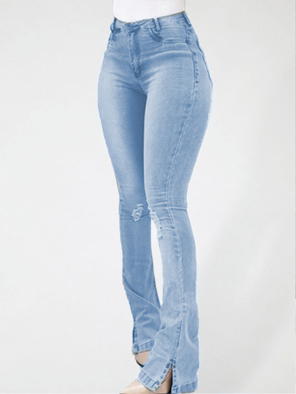Stretch High Waist Slit Boot Cut Jeans | S - XXL | 2 COLORS