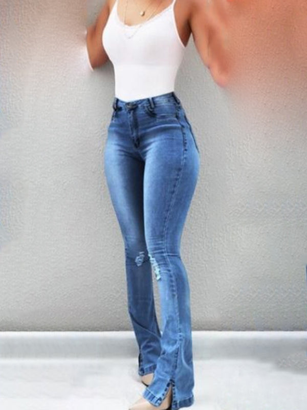 Stretch High Waist Slit Boot Cut Jeans | S - XXL | 2 COLORS