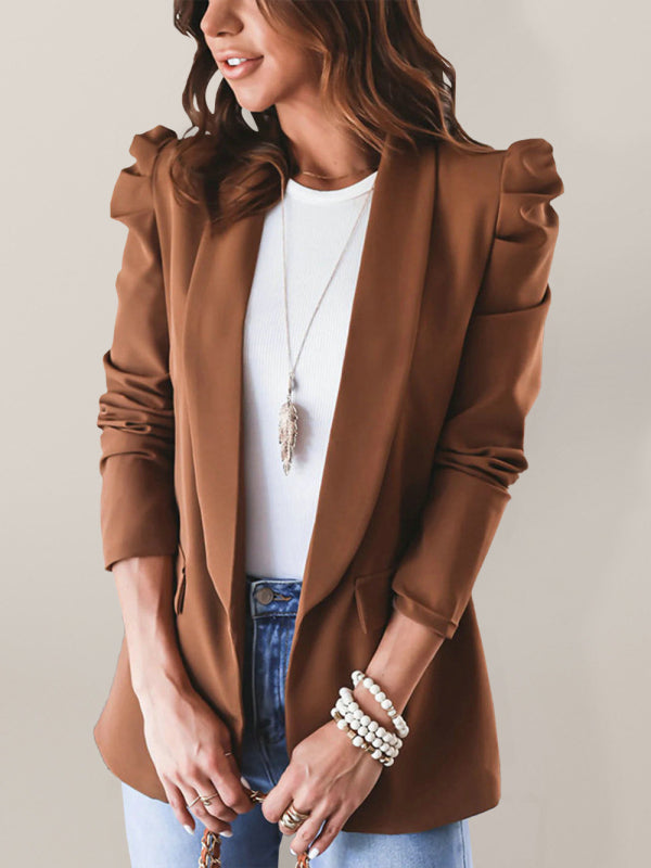 Blazer informal de mujer con mangas abullonadas y hombreras de manga larga para desplazamientos diarios 