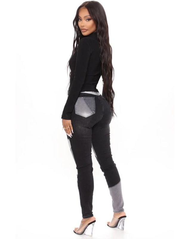 Women's Two-color Stitching High Waist Skinny Jeans | S - XL | 2XL - 3XL