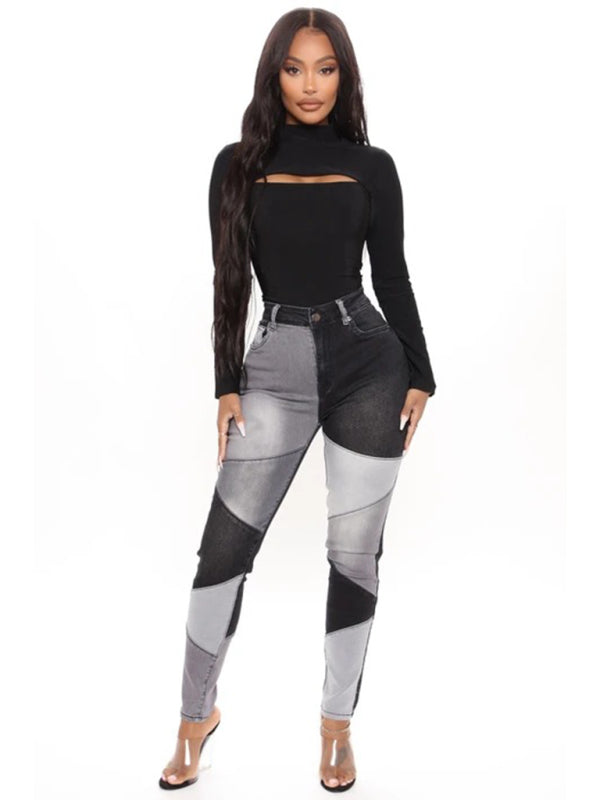 Women's Two-color Stitching High Waist Skinny Jeans | S - XL | 2XL - 3XL