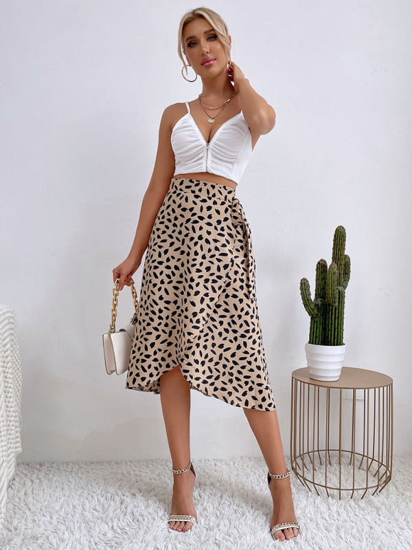 Falda con abertura y estampado de lunares para mujer, informal, combinable con todo 