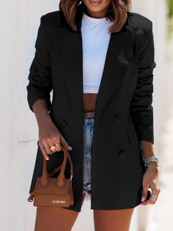 Chaqueta de traje cruzada de manga larga de otoño e invierno de moda para mujer 