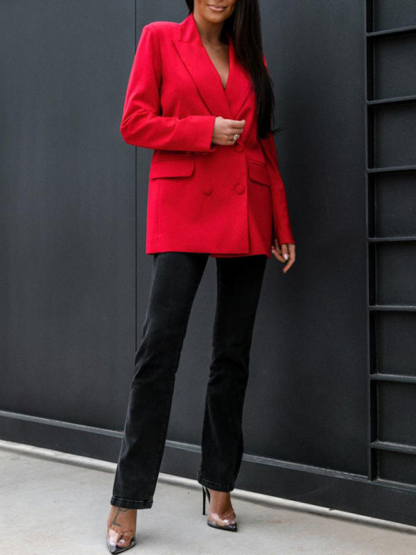 Chaqueta de traje cruzada de manga larga de otoño e invierno de moda para mujer 