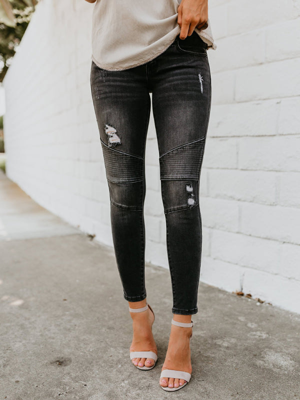 Women's Destroyed Stretch Moto Jeans