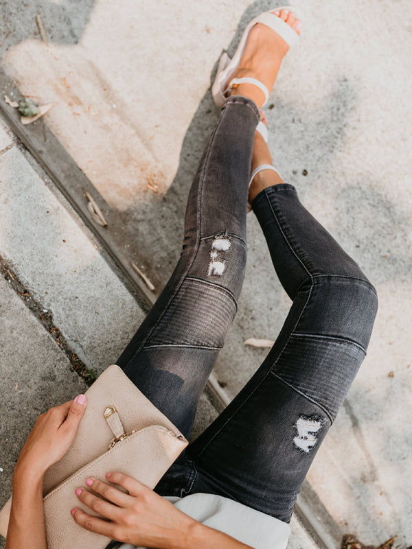 Women's Destroyed Stretch Moto Jeans