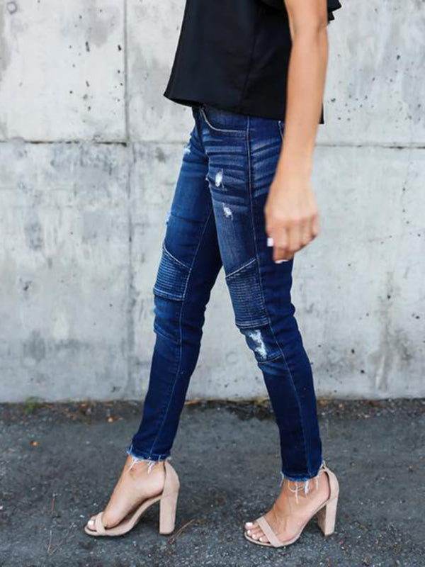 Women's Destroyed Stretch Moto Jeans