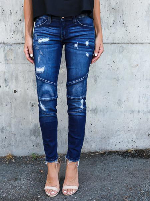 Women's Destroyed Stretch Moto Jeans