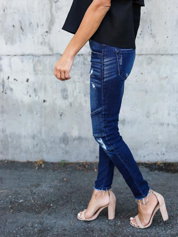 Women's Destroyed Stretch Moto Jeans