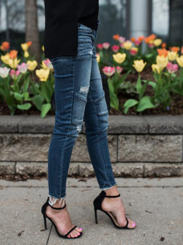 Women's Destroyed Stretch Moto Jeans