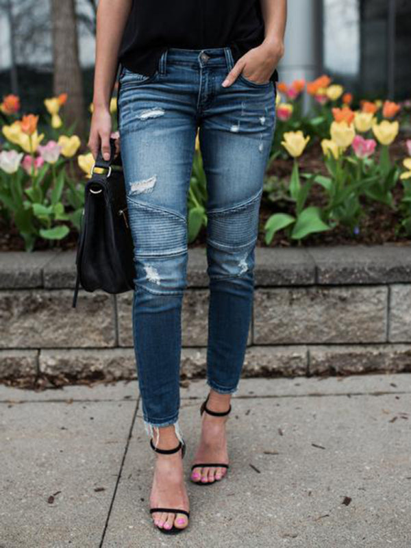 Women's Destroyed Stretch Moto Jeans