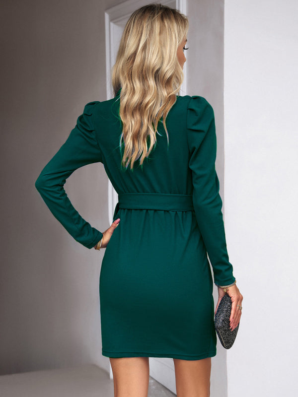 Vestido cruzado elegante de manga larga para mujer 