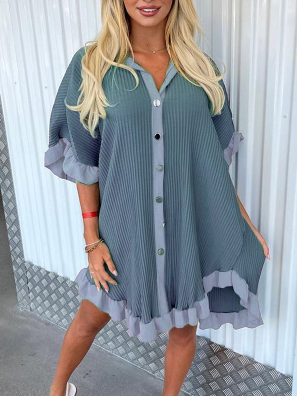 Ruffle Sleeve Shirt Dress | S - XL | 2XL - 3XL | 9 COLORS