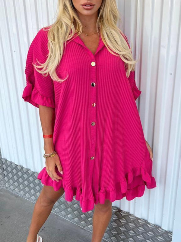 Ruffle Sleeve Shirt Dress | S - XL | 2XL - 3XL | 9 COLORS
