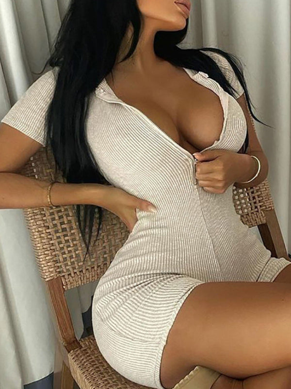 Women's V Neck Ribbed Romper
