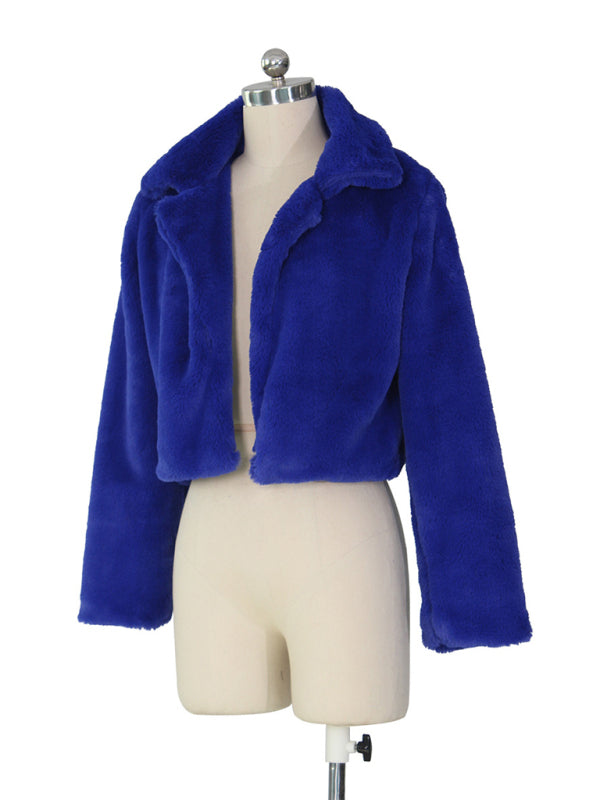 Chaqueta corta con solapa de piel sintética para mujer 