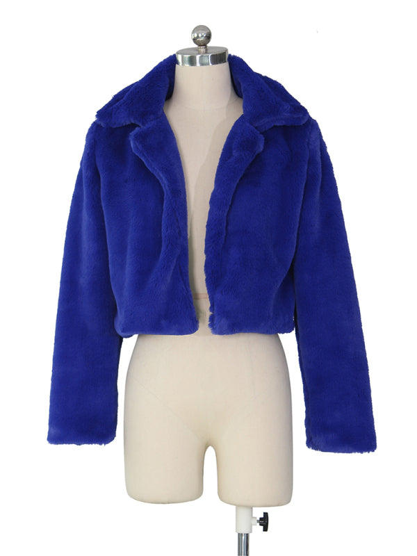 Chaqueta corta con solapa de piel sintética para mujer 