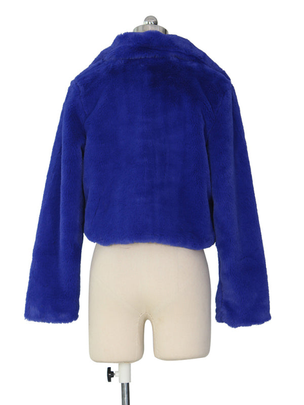 Chaqueta corta con solapa de piel sintética para mujer 