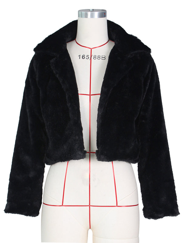 Chaqueta corta con solapa de piel sintética para mujer 