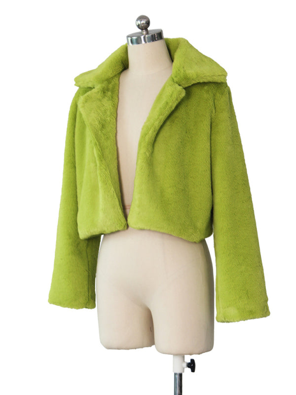 Chaqueta corta con solapa de piel sintética para mujer 