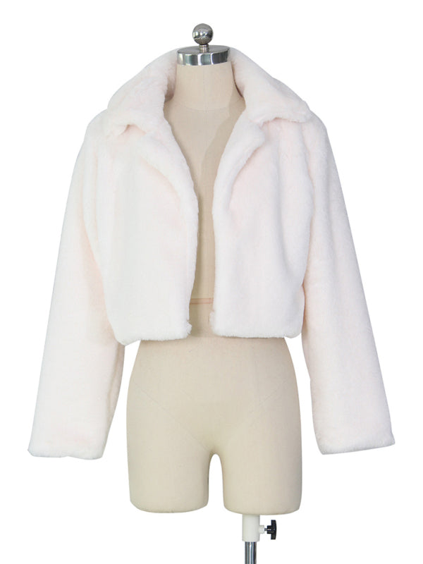 Chaqueta corta con solapa de piel sintética para mujer 