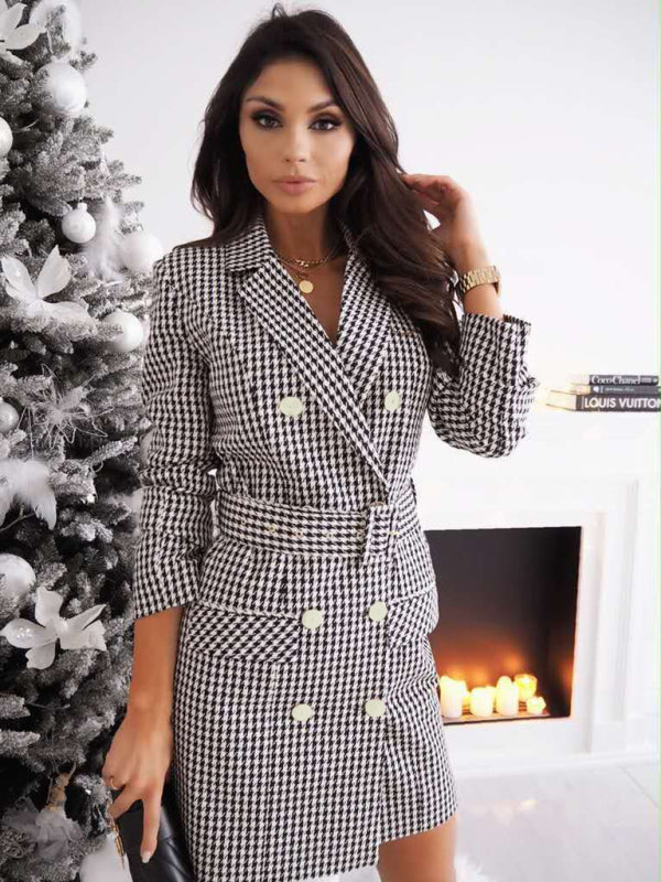 Nuevo vestido blazer con cinturón y manga larga para mujer 