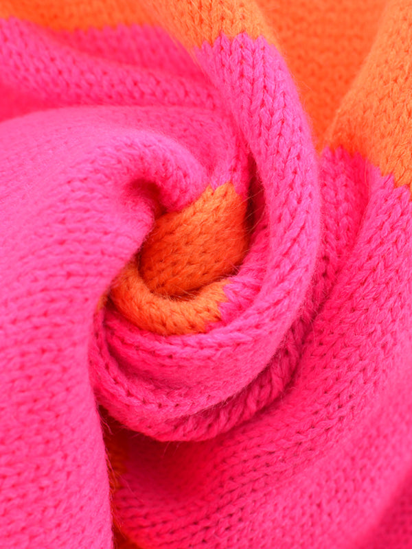 Suéter de punto casual con cuello redondo y rayas de patchwork para mujer 