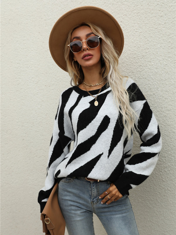 Women's Striped Fashionable Knitted Pullover Sweater