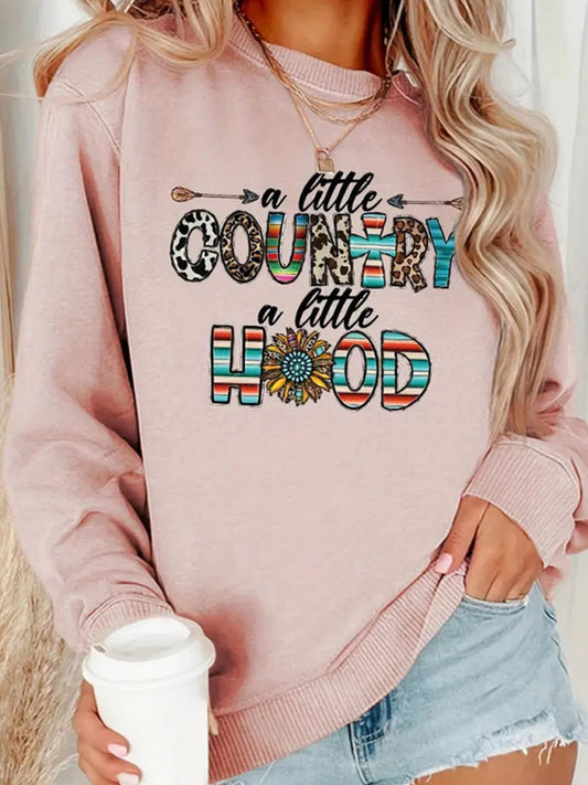 Women's Round Neck Little Country Little Hood Graphic Sweatshirt
