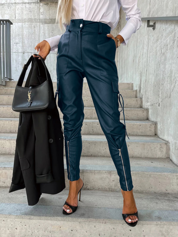 Women's Fashion Slim Fit PU Leather Zipper Detail Pants | S - XL | 5 COLORS