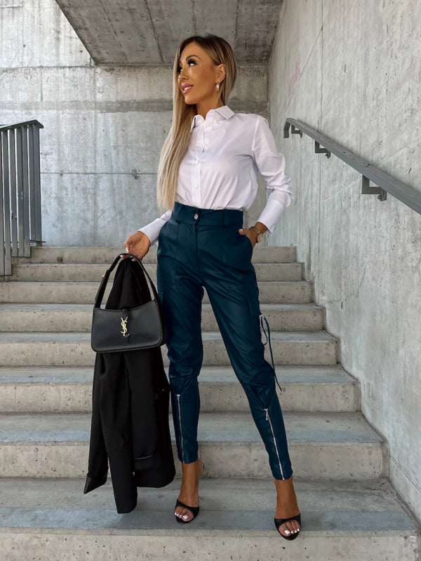 Pantalones de piel sintética ajustados con detalle de cremallera para mujer | Tallas S a XL | 5 COLORES 