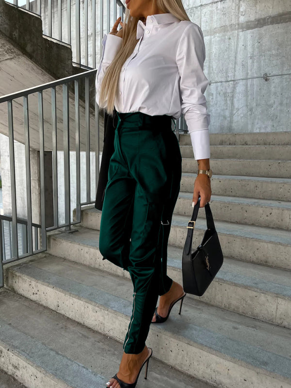 Pantalones de piel sintética ajustados con detalle de cremallera para mujer | Tallas S a XL | 5 COLORES 