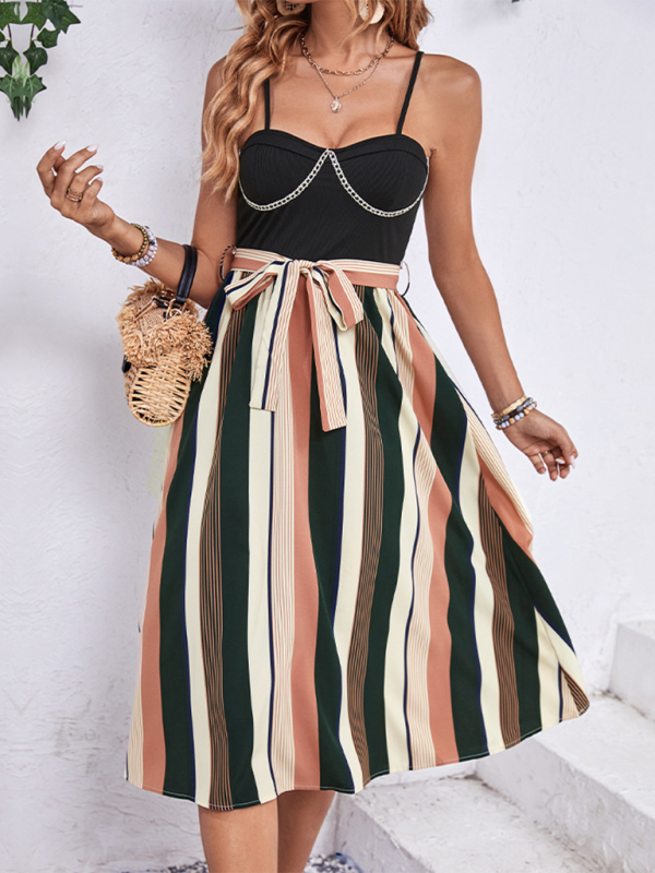 Vestido de patchwork de rayas para mujer 