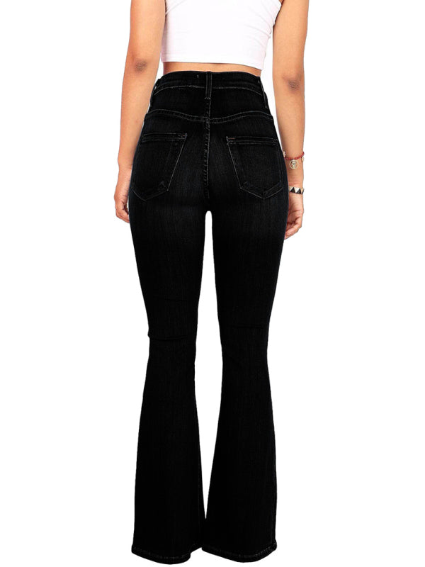 High waisted washed button-fly flared jeans | S - XL | 4 COLORS