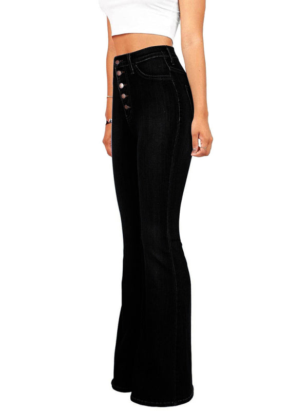 High waisted washed button-fly flared jeans | S - XL | 4 COLORS