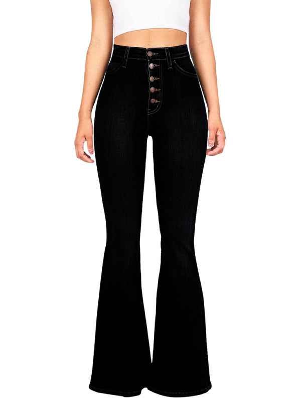 High waisted washed button-fly flared jeans | S - XL | 4 COLORS