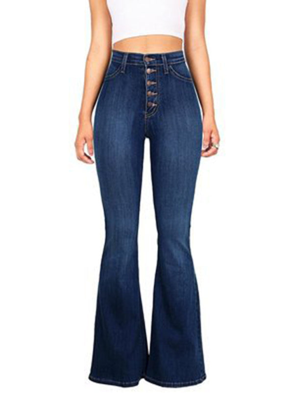 High waisted washed button-fly flared jeans | S - XL | 4 COLORS